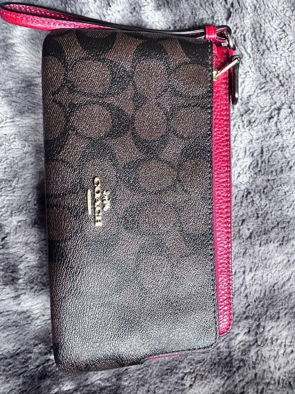 Coach Brown Signature Wristlet with Red Trim